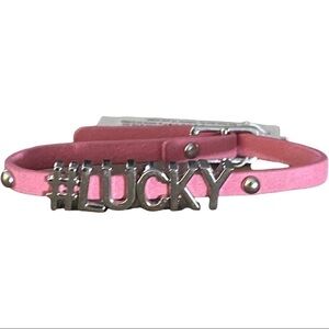 Bcbg Generation Pink leather bracelet with “#LUCKY” Small Silver letters NWT